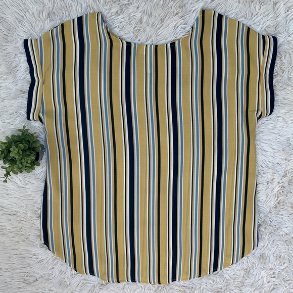 Lara Fashion Striped Linen-Look Top 💗 Gold Navy & White - Picture 4 of 13